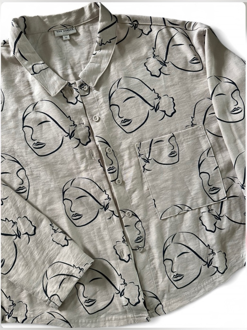 The Odell’s Button-Down Shirt - Cream with Black Print - Picture 3 of 6